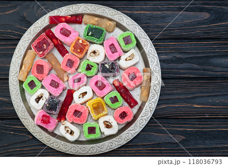 Turkish delight candy . Rahat lokum photography 118036793