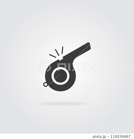 Whistle black icon on grey background with shadow. Vector 118036867
