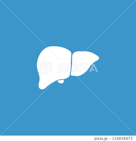 Human liver icon on blue background. Healthy internal organ silhouette. Vector Human liver icon on blue background. Healthy internal organ silhouette. Vector 118036873