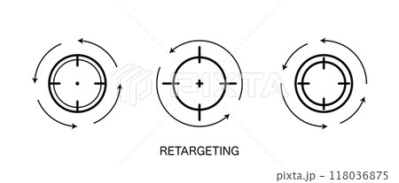 Set of target icons. Retargeting or remarketing concept. Digital marketing. Online strategy in social media. Vector Set of target icons. Retargeting or remarketing concept. Digital marketing. Online strategy in social media. Vector 118036875