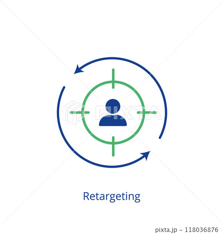 Retargeting flat icon. Digital marketing. Remarketing concept. Online strategy in social media. Vector Retargeting flat icon. Digital marketing. Remarketing concept. Online strategy in social media. Vector 118036876