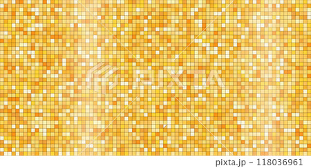 Disco gold tiles, shiny mosaic halftone sparkles. Vibrant paillette background. Sequin texture, Metallic yellow orange decoration, light effect. Disco gold tiles, shiny mosaic halftone sparkles. Vibrant paillette background. Sequin texture, Metallic yellow orange decoration, light effect. 118036961
