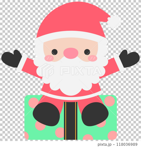 Kids hand drawn Cute Santa Claus sitting on the green gift box 118036989