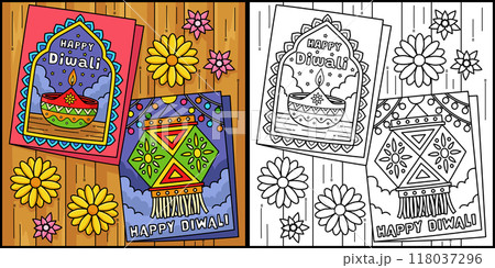Diwali Greeting Cards Coloring Page Illustration Diwali Greeting Cards Coloring Page Illustration 118037296