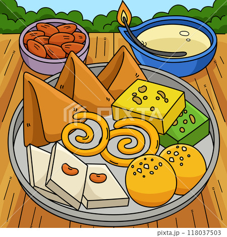 Diwali Sweets Colored Cartoon Illustration Diwali Sweets Colored Cartoon Illustration 118037503