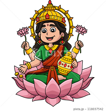 Diwali Lakshmi Puja Cartoon Colored Clipart  118037542
