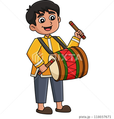 Diwali Child Playing Drums Cartoon Colored Clipart 118037671