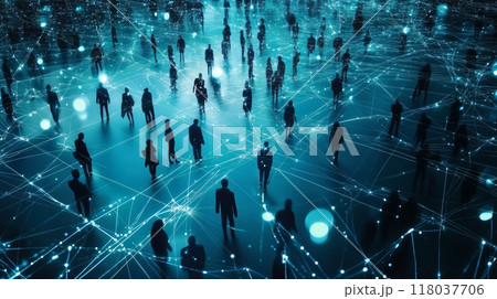 Digital silhouettes of people, intersection of technology and human interaction Digital silhouettes of people, intersection of technology and human interaction 118037706