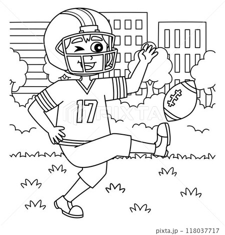 American Football Kid Player Coloring Page  118037717