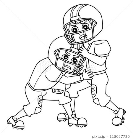 American Football Players Pushing Isolated  118037720