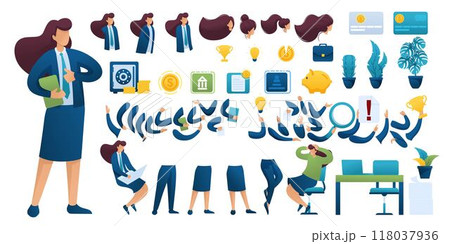Constructor for creating a Businesswoman. Create your own Businesswoman character with a Set of hands and feet. Flat 2D vector illustration N4 Constructor for creating a Businesswoman. Create your own Businesswoman character with a Set of hands and feet. Flat 2D vector illustration N4 118037936