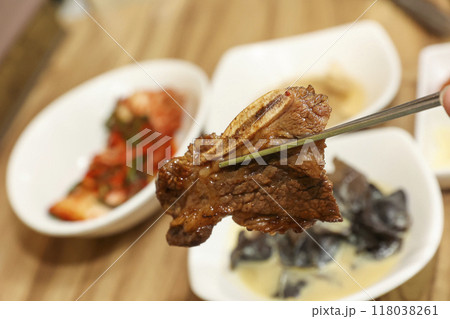 Korean bbq. LA marinated beef ribs 118038261