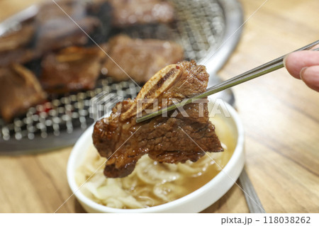 Korean bbq. LA marinated beef ribs 118038262