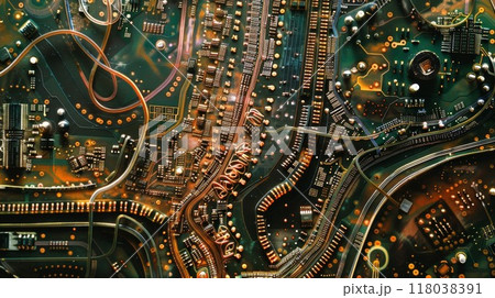 A birds eye view of a circuit board its snaking pathways resembling the loops and spirals of particles in a highenergy accelerator A birds eye view of a circuit board its snaking pathways resembling the loops and spirals of particles in a highenergy accelerator 118038391