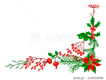 Background with winter plants. Merry Christmas and Happy New Year decoration. 118038486