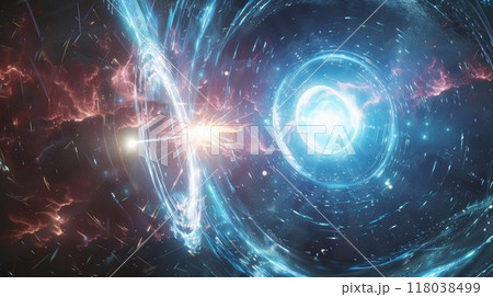 A burst of energy radiates from the point where the two quarks meet 118038499