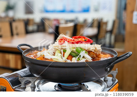 Korean spicy seafood dishes. Braised Cutlassfish Korean spicy seafood dishes. Braised Cutlassfish 118039059
