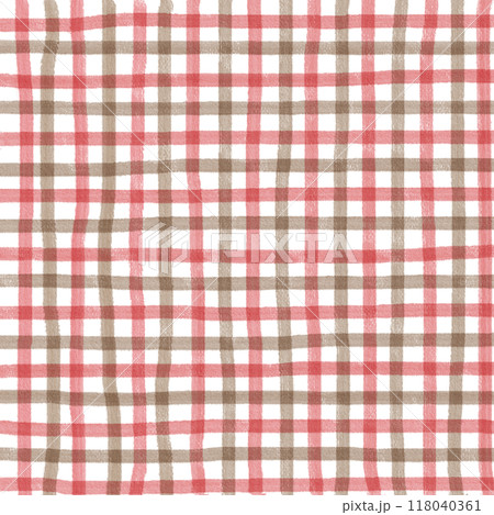 Red Brown Gingham Check Hand Drawn Background Overlay 118040361