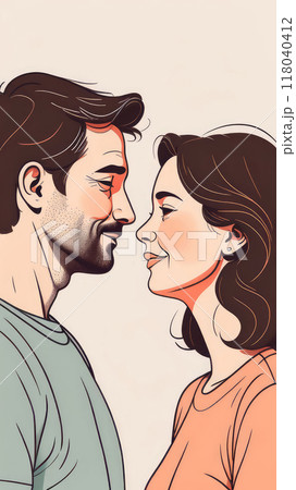 Hug and smile in couple together for bonding, marriage. 118040412
