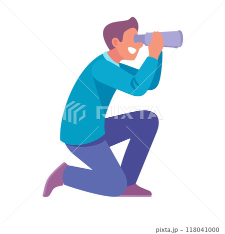 Man Character Look in Telescope Search for Opportunity Vector Illustration 118041000
