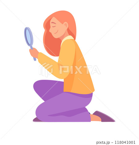 Woman Character Look in Magnifier Search for Opportunity Vector Illustration 118041001