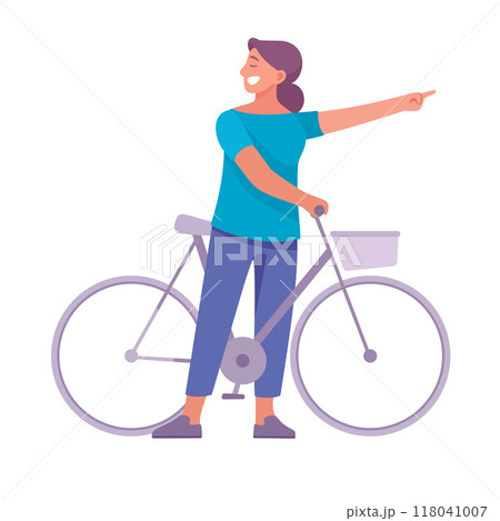 Woman Riding Bicycle Enjoy Outdoor Weekend Activity Vector Illustration 118041007