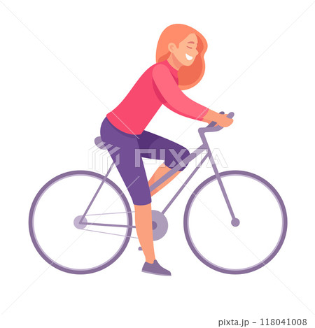 Woman Riding Bicycle Enjoy Outdoor Weekend Activity Vector Illustration 118041008