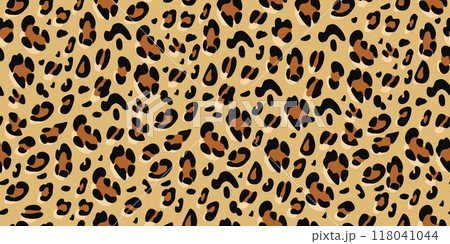Leopard seamless pattern. Animalistic print for fabric, paper. Vector hand-drawn background Leopard seamless pattern. Animalistic print for fabric, paper. Vector hand-drawn background 118041044