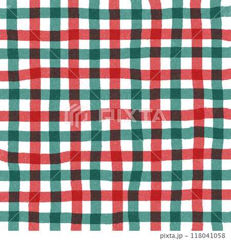 Red Green Gingham Check Hand Drawn Background Overlay 118041058