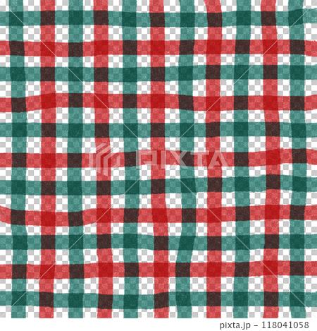 Red Green Gingham Check Hand Drawn Background Overlay 118041058