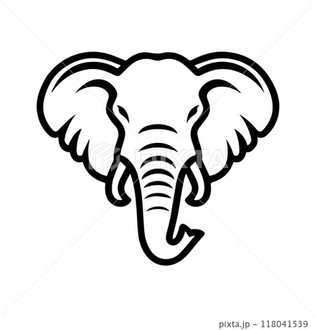 elephant head icon or modern line symbol. Vector line art and icon design with bold outline. Black and white Pixel Perfect minimalistic symbol isolated white background. Silhouette simple thin sign elephant head icon or modern line symbol. Vector line art and icon design with bold outline. Black and white Pixel Perfect minimalistic symbol isolated white background. Silhouette simple thin sign 118041539