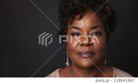 African American Woman with beautifully styled curly hair African American Woman with beautifully styled curly hair 118041867