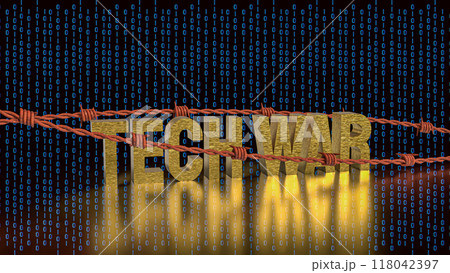 The Tech war text and barbed wire for Business or technology concept 3d rendering. 118042397