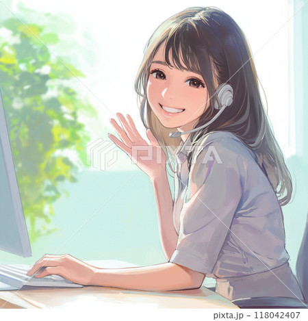 どうぞお問い合わせくださいという身振りのオペレータ女性_3 どうぞお問い合わせくださいという身振りのオペレータ女性_3 118042407