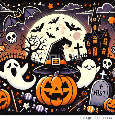 ハロウィン背景素材壁紙,ハロウィン,お月様,かわいいハロウィン 118044335
