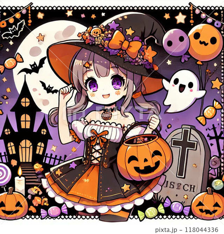 ハロウィン背景フレーム壁紙,ハロウィン、女の子 118044336