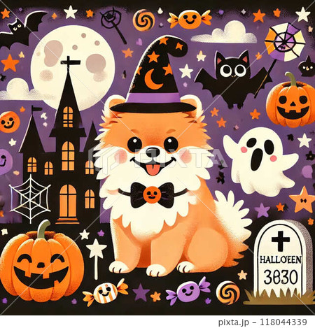 ハロウィン背景フレームを持っているハロウィンのシームレスパターン 118044339