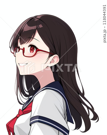AIで生成したメガネをかけた黒髪の女の子の横顔のイラスト素材