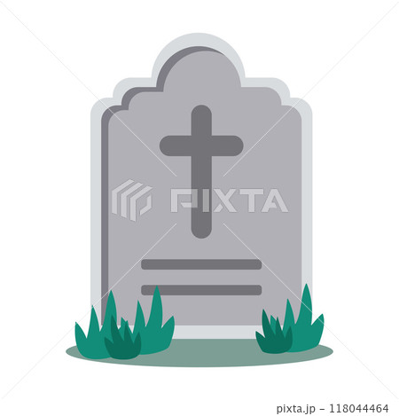 Gray tombstone with cross and grass in flat design Vector Gray tombstone with cross and grass in flat design Vector 118044464