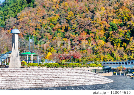 神奈川 紅葉に染まる相模湖　相模湖公園と嵐山 118044610