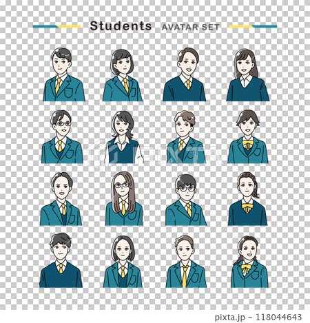 Avatar set of smiling students in uniform Avatar set of smiling students in uniform 118044643
