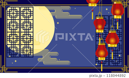 月とランタンの中秋節イメージのイラスト背景 118044892