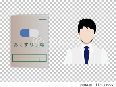 Medicine notebook and pharmacist 118044995