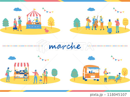 マルシェ 休日のマーケットで楽しむ人々 マルシェ 休日のマーケットで楽しむ人々 118045107