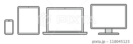シンプルなスマホ、タブレット、ノートPCのイラスト 空白 モックアップ 118045123