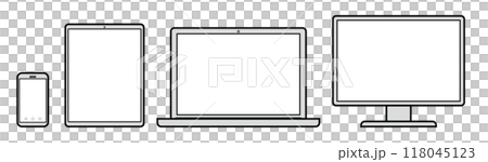 シンプルなスマホ、タブレット、ノートPCのイラスト 空白 モックアップ 118045123