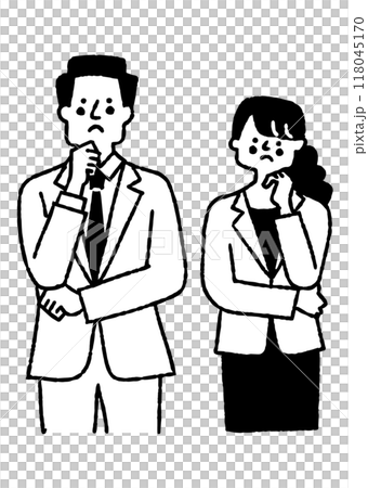 何かに悩んでいるスーツを着た男女_2 118045170