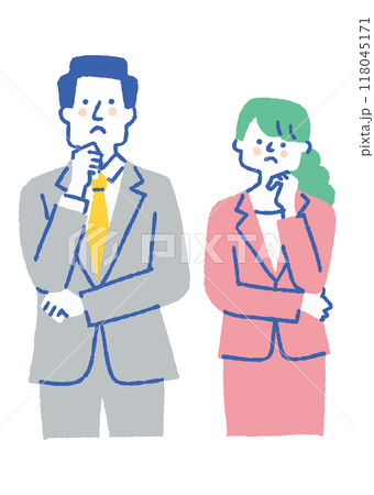 何かに悩んでいるスーツを着た男女_色 何かに悩んでいるスーツを着た男女_色 118045171