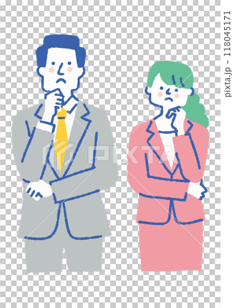 何かに悩んでいるスーツを着た男女_色 何かに悩んでいるスーツを着た男女_色 118045171