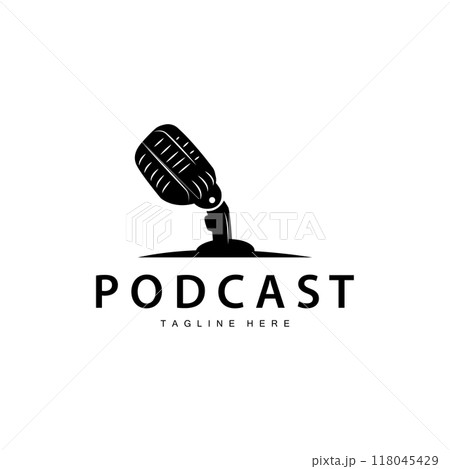Podcast Logo, Vector, Headset and Chat, Simple Vintage Microphone Design 118045429